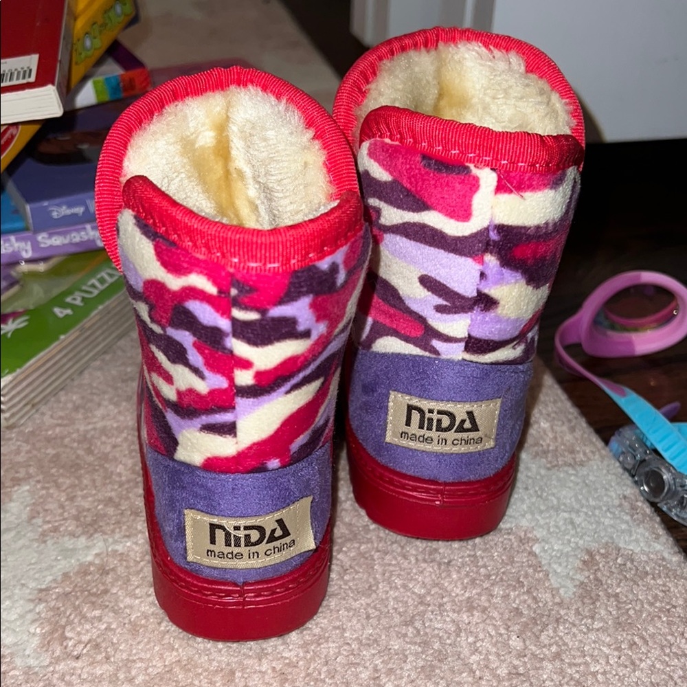 Vibrant Red and Purple Camo Boots